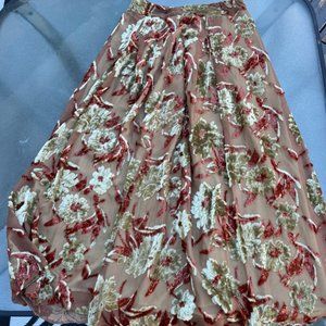 Beautiful unique vintage Italian floor-length skirt with velvet floral appliqué